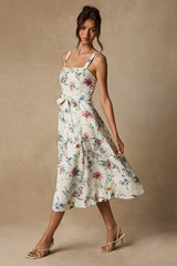 Sunny Posture Ivory Floral Sleeveless Midi Dress