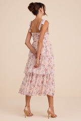 Flirtatious Radiance Blush Pink Floral Mesh Bustier Midi Dress