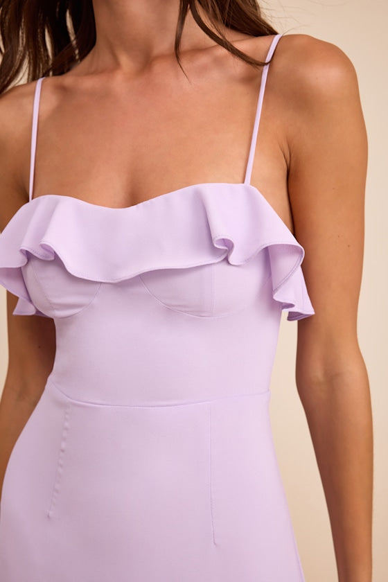 Lively Evenings Lavender Sleeveless Tiered Maxi Dress