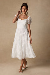 Sweetest Behavior White Embroidered Puff Sleeve Midi Dress