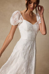 Sweetest Behavior White Embroidered Puff Sleeve Midi Dress