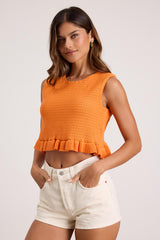 Flouncin' Around Orange Cropped Ruffled Sweater Tank
