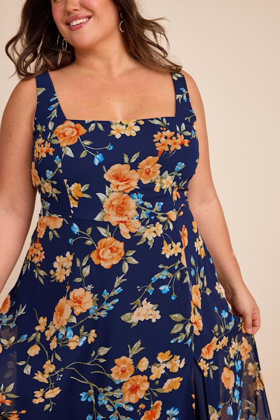 Remarkable Arrival Navy Blue Floral Sleeveless Maxi Dress