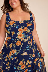 Remarkable Arrival Navy Blue Floral Sleeveless Maxi Dress
