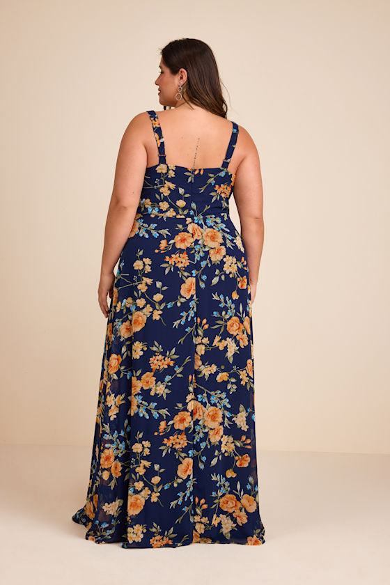 Remarkable Arrival Navy Blue Floral Sleeveless Maxi Dress