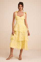 Glamorous Sweetie Yellow Burnout Tie-Strap Bustier Midi Dress