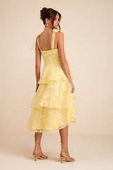 Glamorous Sweetie Yellow Burnout Tie-Strap Bustier Midi Dress