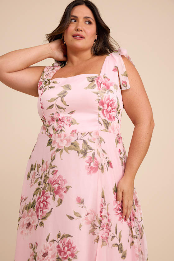 Love Me Forever Pink Floral Square Neck Maxi Dress