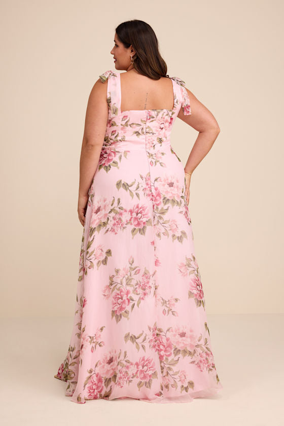 Love Me Forever Pink Floral Square Neck Maxi Dress