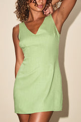 Packing for Positano Light Green Linen Sleeveless Mini Dress