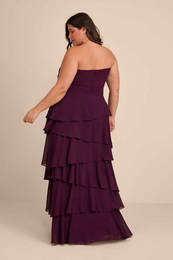 Gorgeous Essence Dark Purple Strapless Tiered Maxi Dress