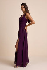 Simply Immaculate Dark Purple Backless Maxi Dress