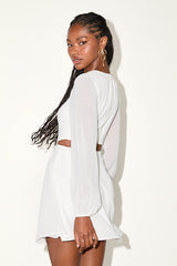 Garden Bliss White Long Sleeve Cutout Mini Dress