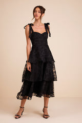 Glamorous Sweetie Black Burnout Tie-Strap Bustier Midi Dress