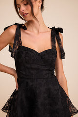 Glamorous Sweetie Black Burnout Tie-Strap Bustier Midi Dress