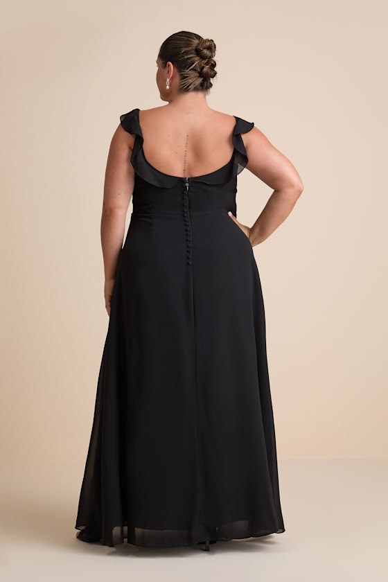 Dreamy Admiration Black Ruffled Maxi Dress