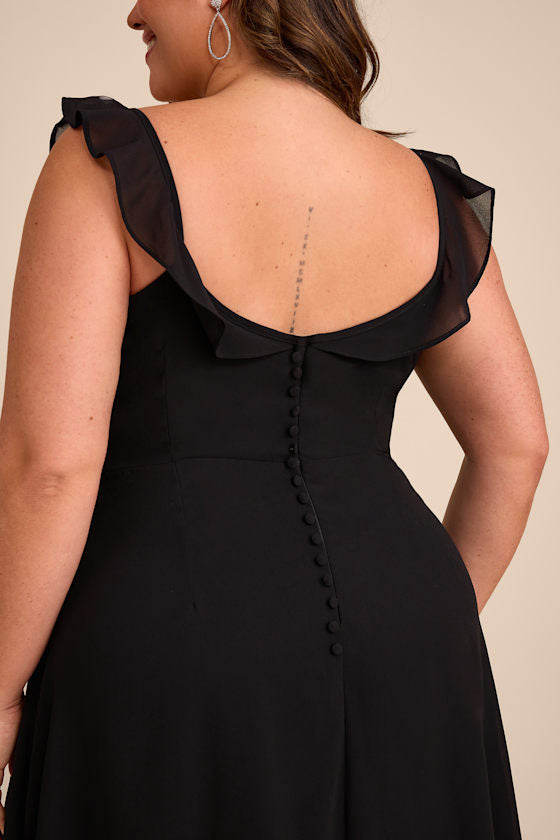 Dreamy Admiration Black Ruffled Maxi Dress