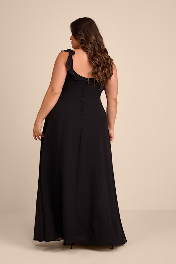 Dreamy Admiration Black Ruffled Maxi Dress
