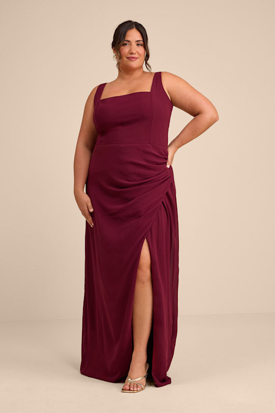 Glamorous Disposition Burgundy Ruched Maxi Dress