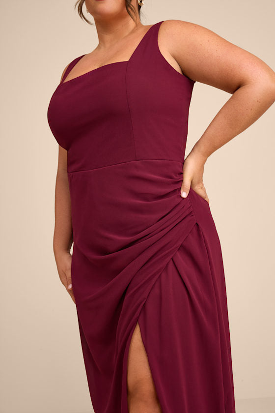 Glamorous Disposition Burgundy Ruched Maxi Dress