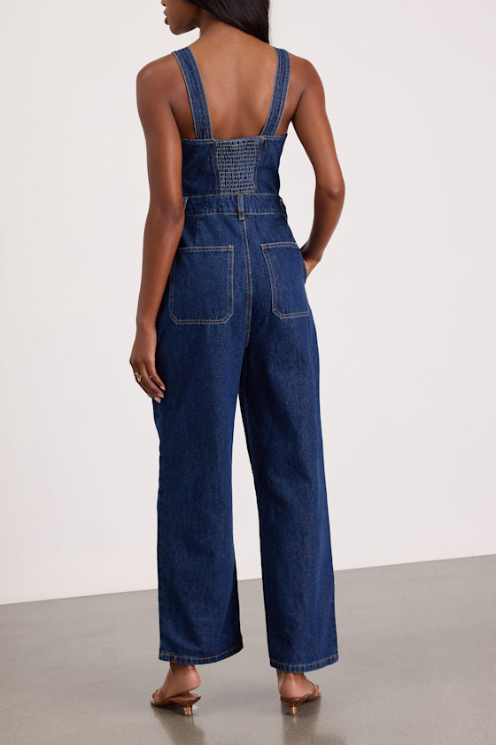 Fresh Perfection Dark Wash Bustier Sleeveless Denim Jumpsuit