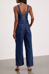 Fresh Perfection Dark Wash Bustier Sleeveless Denim Jumpsuit