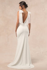 Desiree White Tie-Strap Jacquard Mermaid Maxi Dress