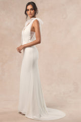 Desiree White Tie-Strap Jacquard Mermaid Maxi Dress