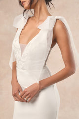 Desiree White Tie-Strap Jacquard Mermaid Maxi Dress