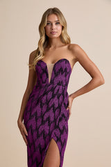 Shimmering RSVP Shiny Magenta Lurex Strapless Maxi Dress