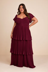 Notorious Charm Plum Purple Pleated Flutter Sleeve Maxi Dress