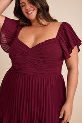 Notorious Charm Plum Purple Pleated Flutter Sleeve Maxi Dress