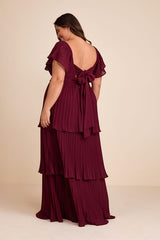 Notorious Charm Plum Purple Pleated Flutter Sleeve Maxi Dress