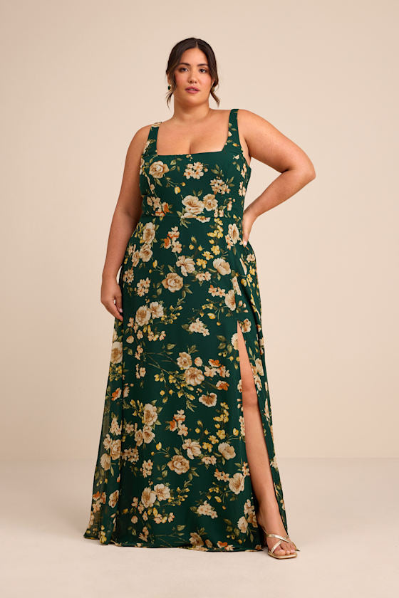 Remarkable Arrival Emerald Green Floral Sleeveless Maxi Dress