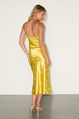 All About You Yellow Floral Jacquard Satin Midi Dress