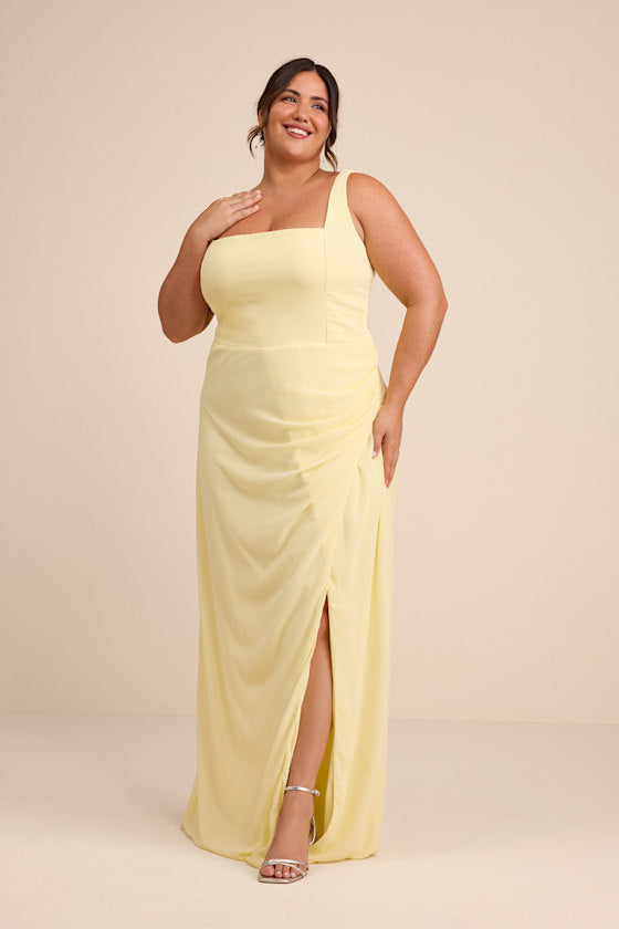 Glamorous Disposition Light Yellow Ruched Maxi Dress