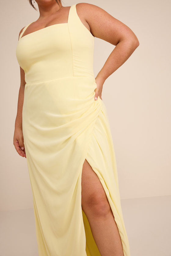 Glamorous Disposition Light Yellow Ruched Maxi Dress