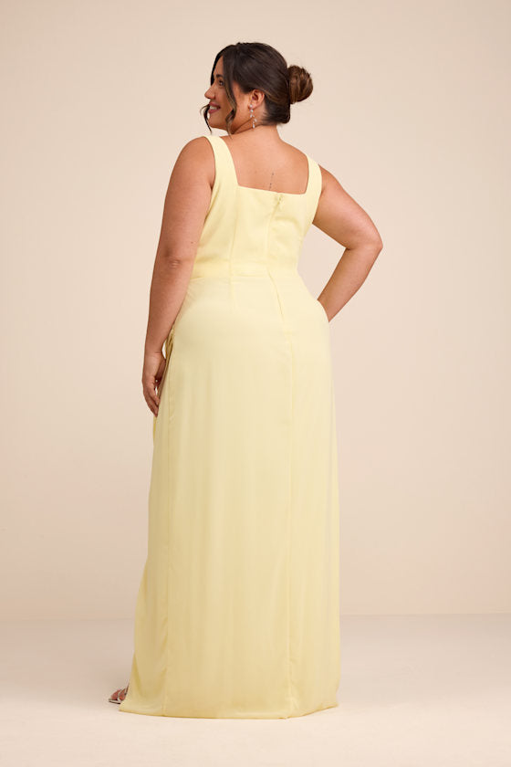 Glamorous Disposition Light Yellow Ruched Maxi Dress
