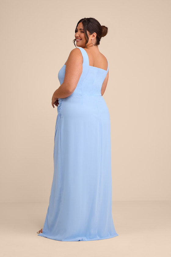 Glamorous Disposition Light Blue Ruched Maxi Dress