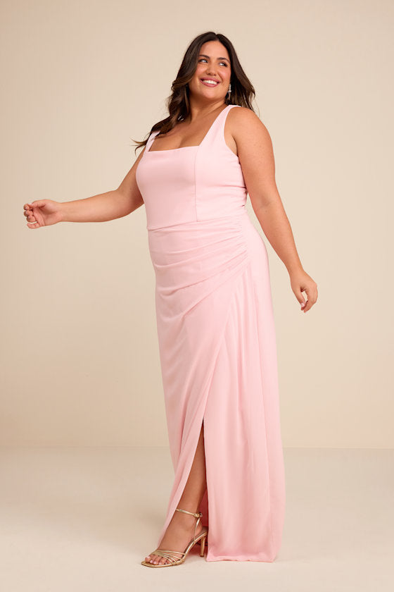 Glamorous Disposition Light Pink Ruched Maxi Dress