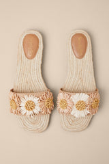 Botanical Gardens Vanilla Floral Raffia Slide Sandals