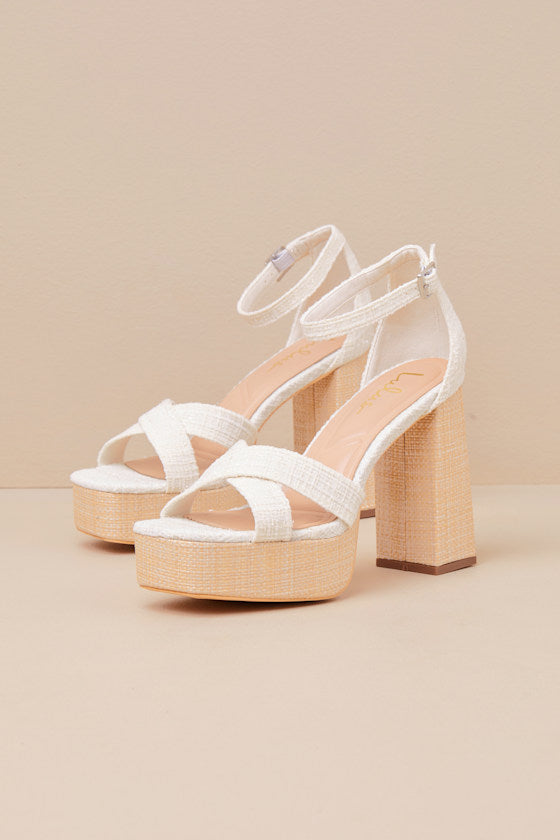 Capitolla White Tweed Platform Ankle Strap Sandals
