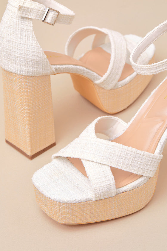 Capitolla White Tweed Platform Ankle Strap Sandals