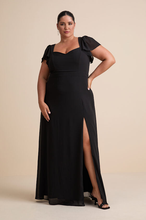 Simply Delightful Black Tie-Back Flutter Sleeve Maxi Dress