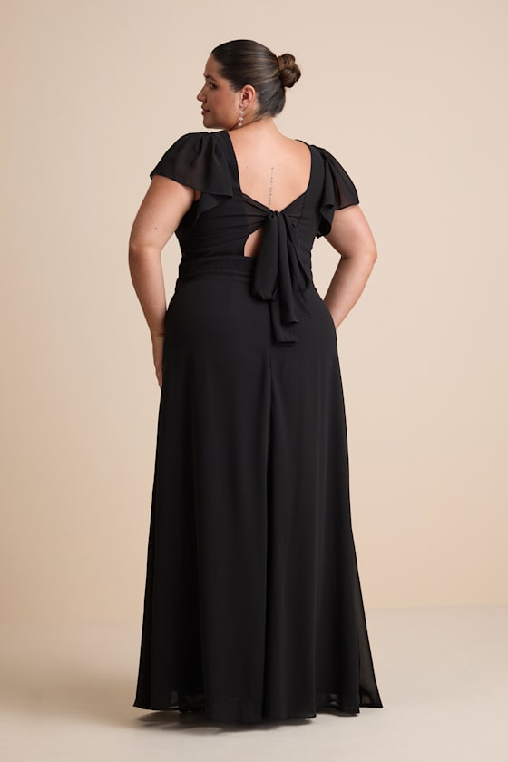 Simply Delightful Black Tie-Back Flutter Sleeve Maxi Dress