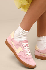 Notice Guava Suede Leather Color Block Lace-Up Sneakers