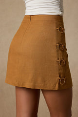 Fedra Light Brown Ring High-Rise Mini Skirt