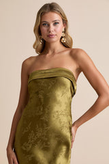 Impressive Favorite Olive Jacquard Strapless Midi Dress