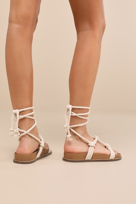 Haven Off White Rope Lace-Up Sandals