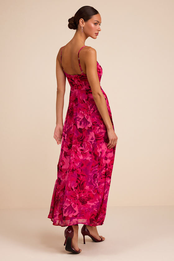 Beautiful Soul Fuchsia Floral Print Twist-Front Maxi Dress